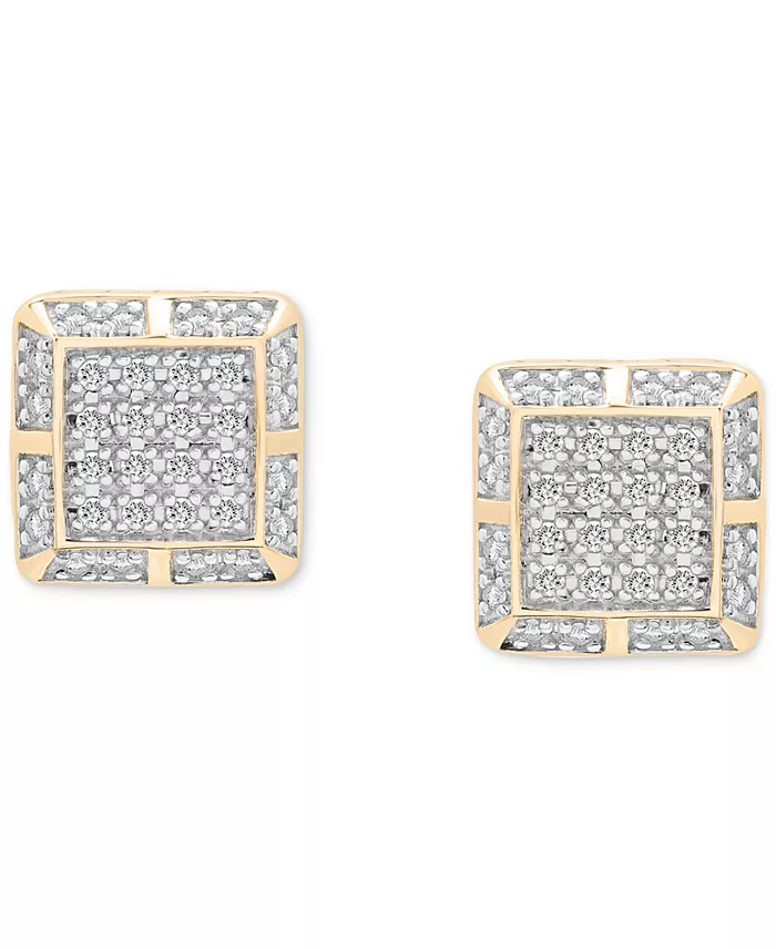 Macy's Men's Diamond Square Cluster Stud Earrings (1/3 Ct. T.w.) In 14k Gold-Plated Sterling Silver Jewelry & Watches