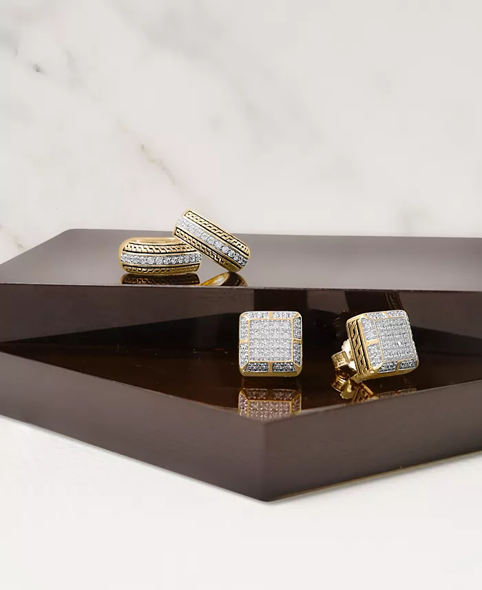 Macy's Men's Diamond Square Cluster Stud Earrings (1/3 Ct. T.w.) In 14k Gold-Plated Sterling Silver Jewelry & Watches