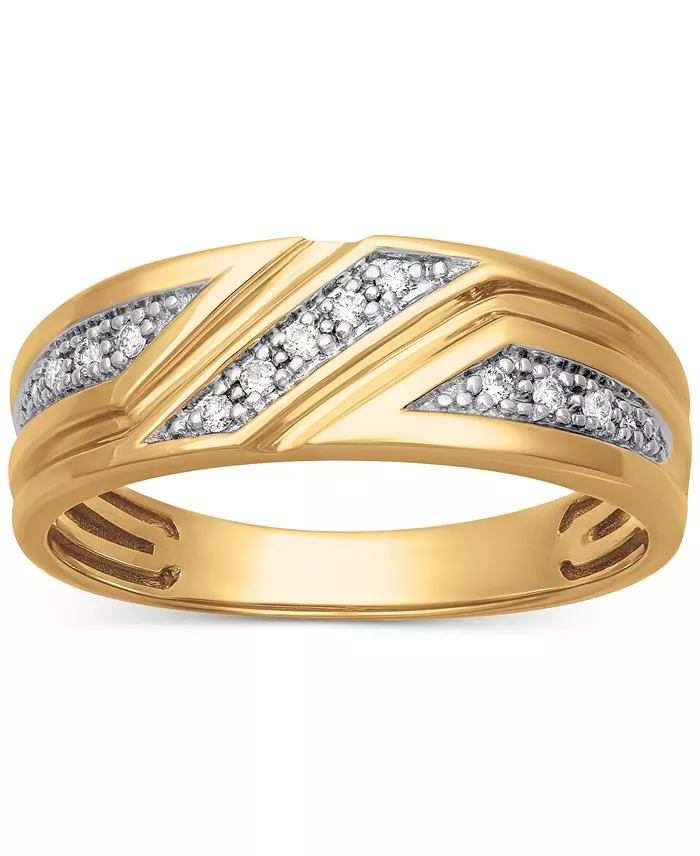 Macy's Men's Diamond Three Station Wedding Band (1/10 Ct. T.w.) In 14k Gold Jewelry & Watches