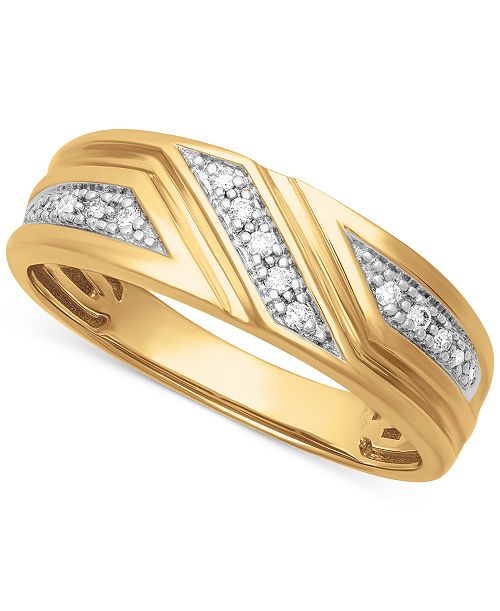 Macy's Men's Diamond Three Station Wedding Band (1/10 ct. t.w.) in 14k Gold Jewelry & Watches