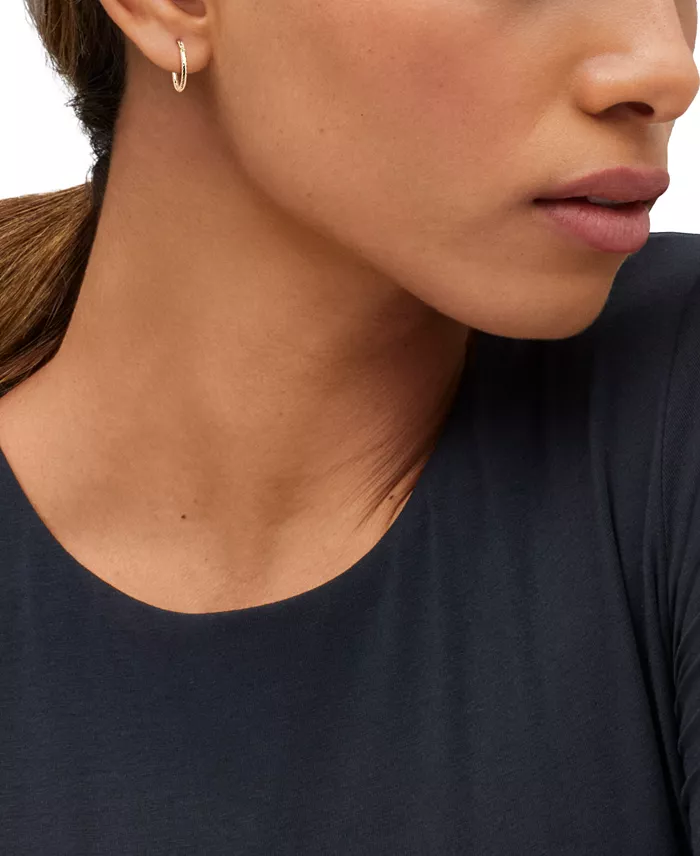 Macy's Polished Ribbed Textured Extra Small Hoop Earrings In 10k Gold 15mm Jewelry & Watches