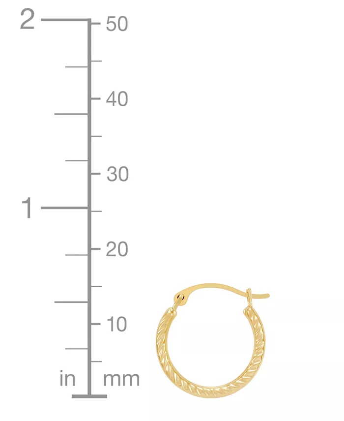 Macy's Polished Ribbed Textured Extra Small Hoop Earrings In 10k Gold 15mm Jewelry & Watches