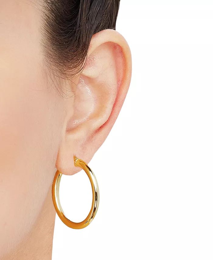 Macy's Polished Round Hoop Earrings In 14k Gold 30mm Jewelry & Watches