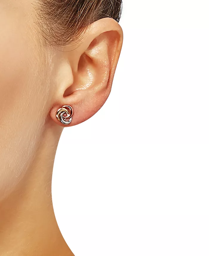 Macy's Tricolor Love Knot Stud Earrings In 10k Gold White Gold & Rose Gold Jewelry & Watches