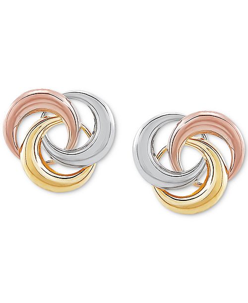 Macy's Tricolor Love Knot Stud Earrings in 10k Gold White Gold & Rose Gold Jewelry & Watches