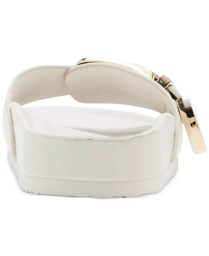 Madden Girl Brookk Buckled Footbed Slide Flat Sandals Women's Fashion Shoes & Accessories