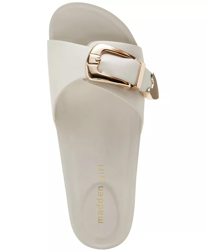 Madden Girl Brookk Buckled Footbed Slide Flat Sandals Women's Fashion Shoes & Accessories