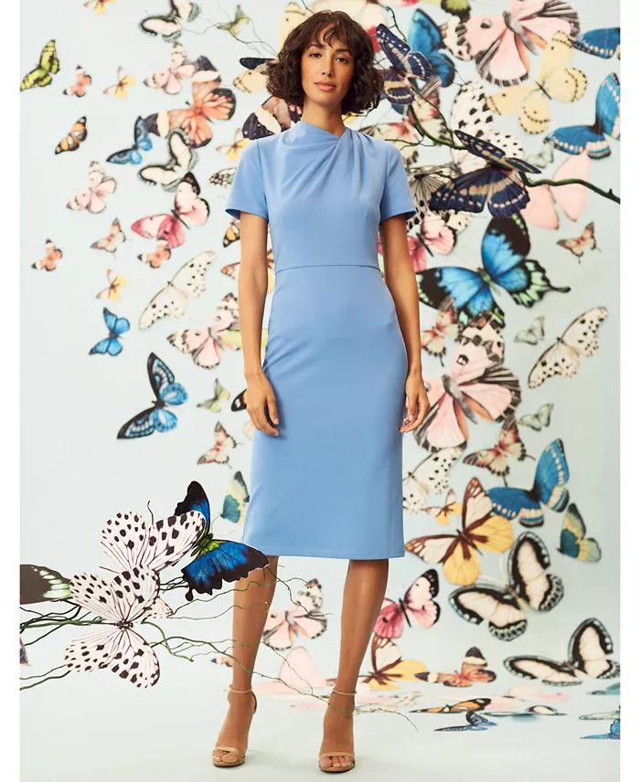 Maggy London Women's Shirred-Shoulder Sheath Dress Women's Fashion Shoes & Accessories