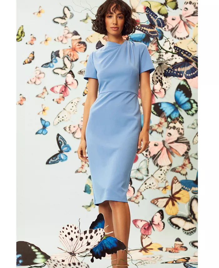 Maggy London Women's Shirred-Shoulder Sheath Dress Women's Fashion Shoes & Accessories