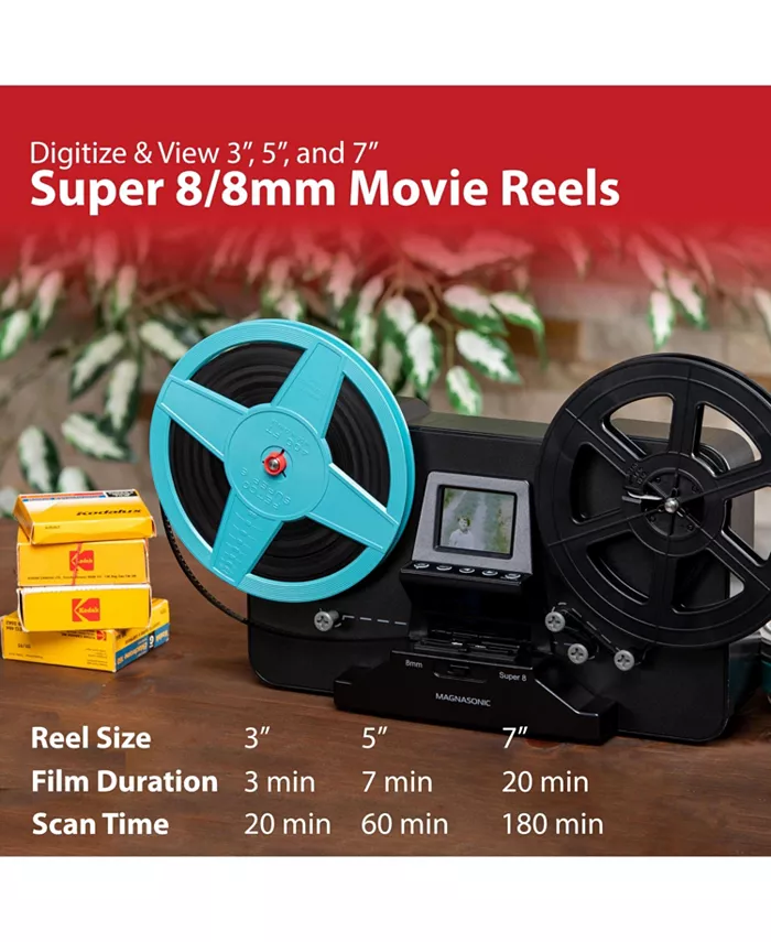 Magnasonic Super 8/8mm Film Scanner Converts Film Into Digital Video Vibrant 2.3" Screen Digitize And View 3" 5" And 7" Super 8/8mm Movie Reels (FS81) Electronics