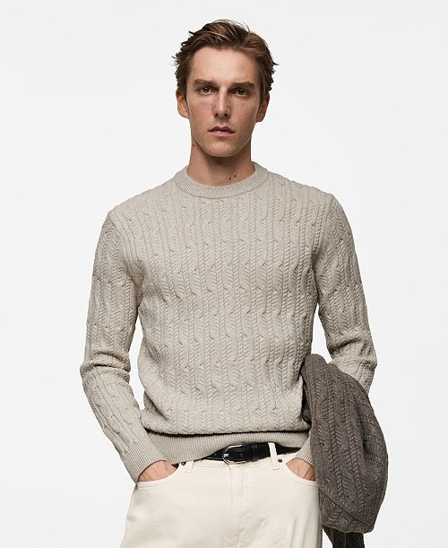 MANGO Men's Slim-Fit Braided Knit Sweater Men's Fashion & Accessories