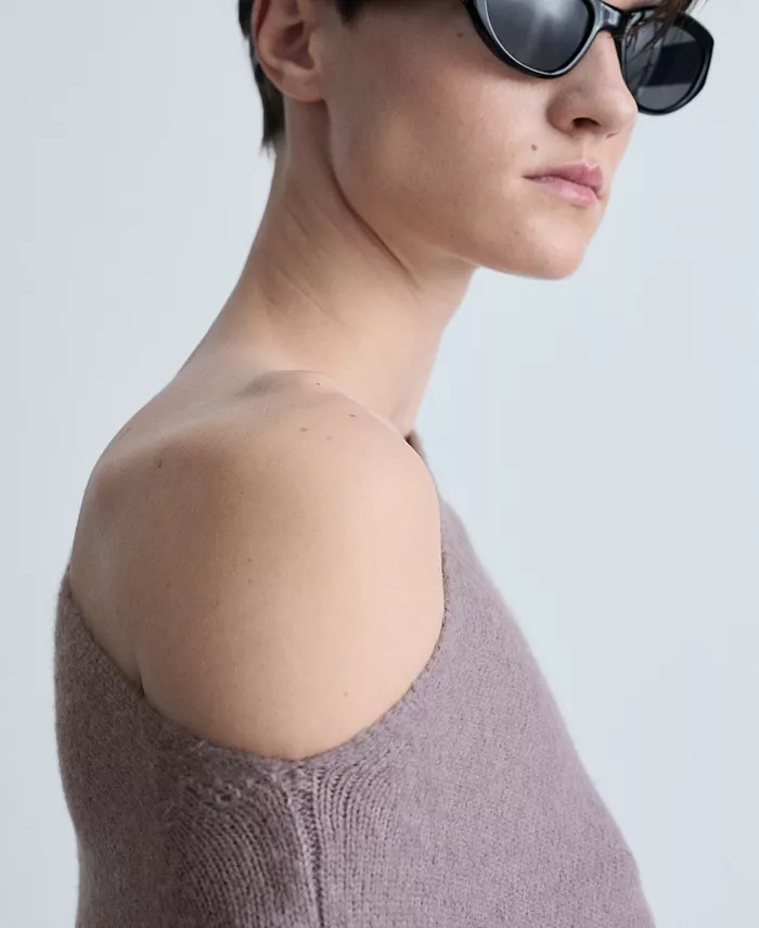 MANGO Women's Asymmetrical Wool Blend Sweater Women's Fashion Shoes & Accessories