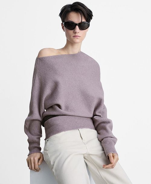 MANGO Women's Asymmetrical Wool Blend Sweater Women's Fashion Shoes & Accessories