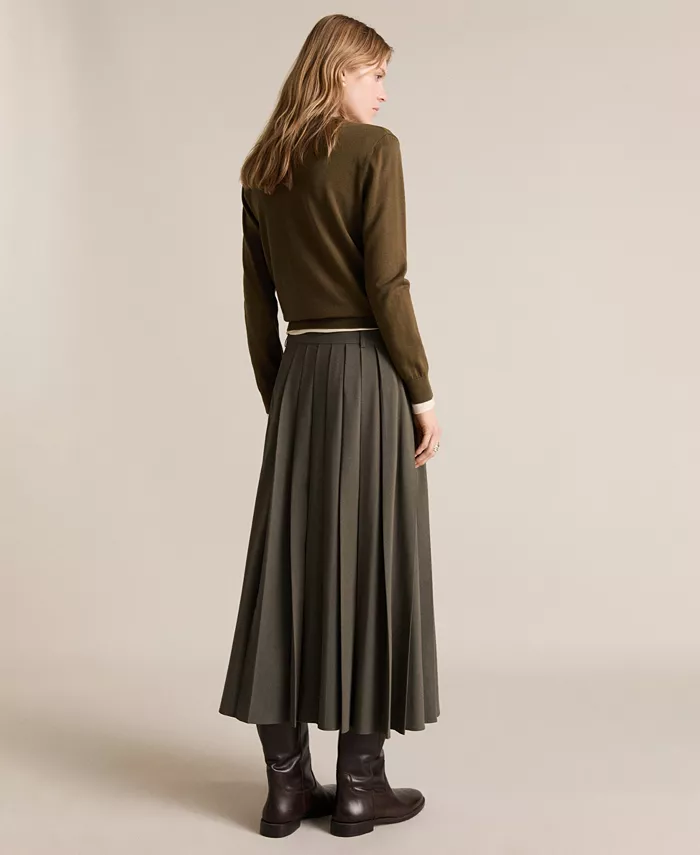 MANGO Women's Belt Buckle Pleated Skirt Women's Fashion Shoes & Accessories