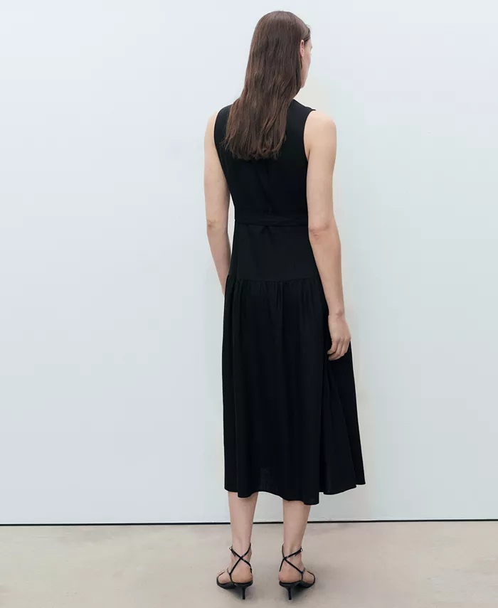 MANGO Women's Belt Linen-Blend Midi Dress Women's Fashion Shoes & Accessories