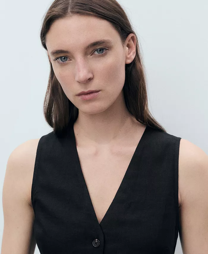 MANGO Women's Belt Linen-Blend Midi Dress Women's Fashion Shoes & Accessories