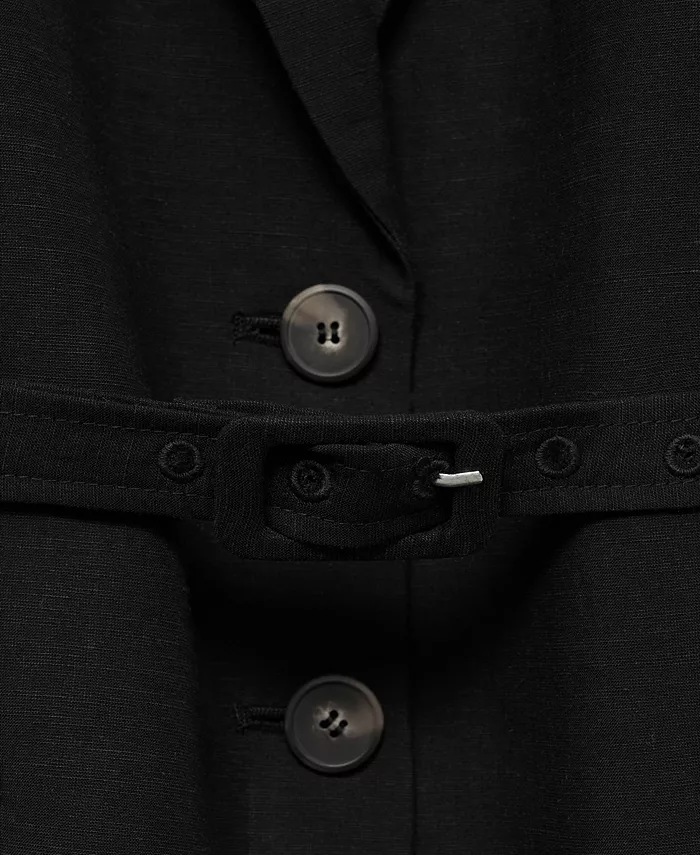 MANGO Women's Belted Linen-Blend Suit Jacket Women's Fashion Shoes & Accessories