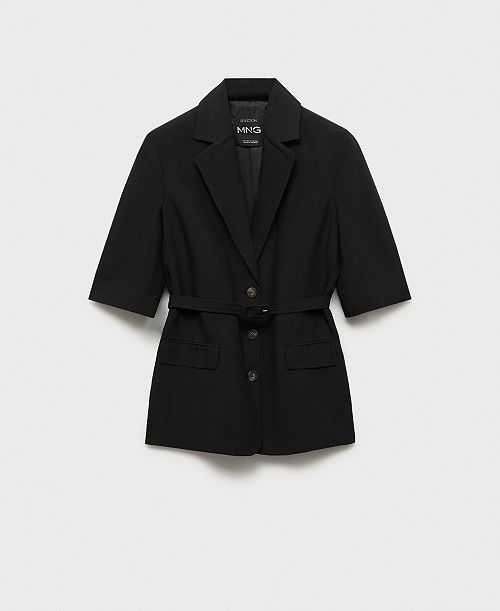 MANGO Women's Belted Linen-Blend Suit Jacket Women's Fashion Shoes & Accessories