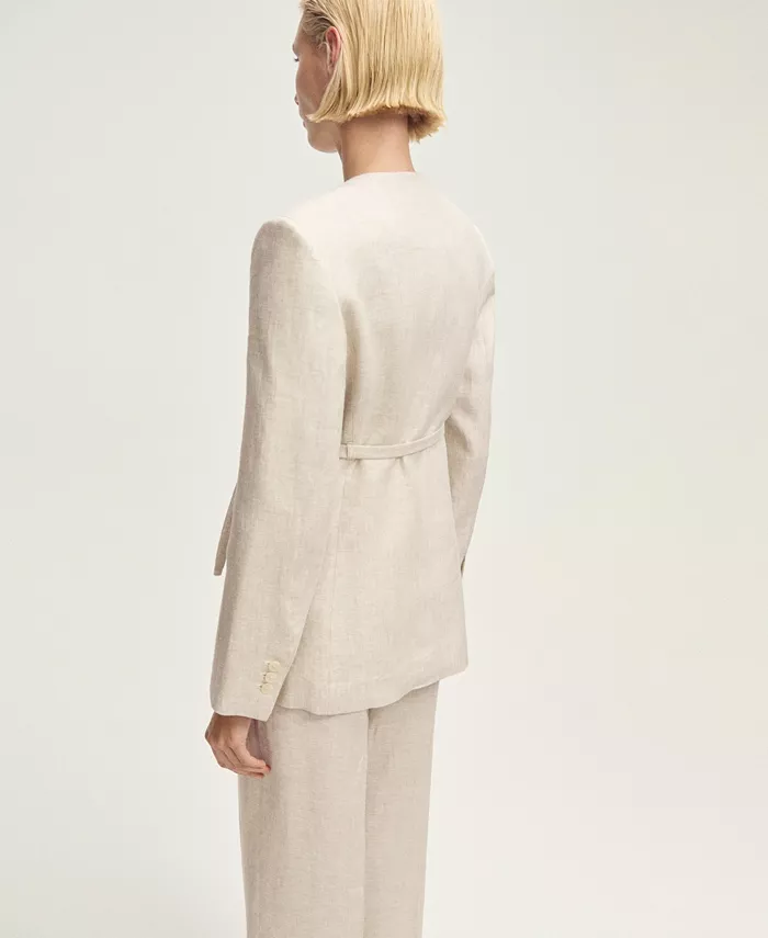 MANGO Women's Belted Linen Suit Jacket Women's Fashion Shoes & Accessories