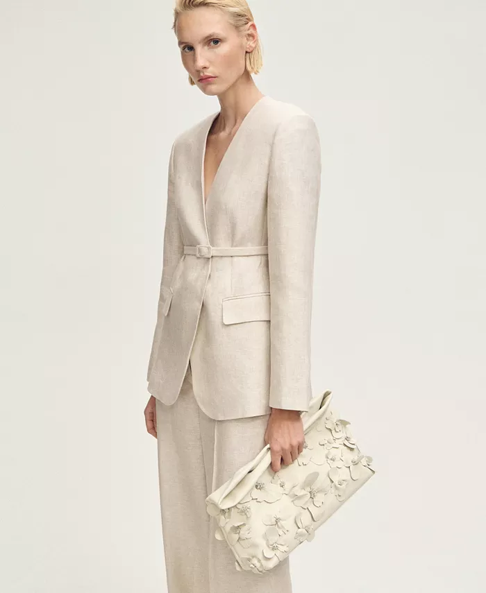 MANGO Women's Belted Linen Suit Jacket Women's Fashion Shoes & Accessories