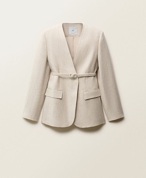 MANGO Women's Belted Linen Suit Jacket Women's Fashion Shoes & Accessories