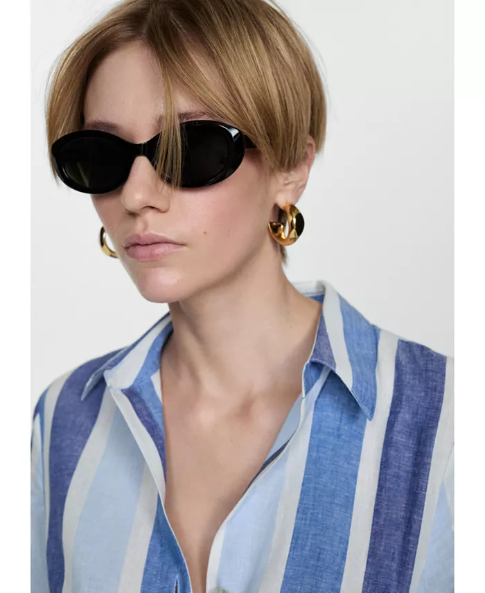 MANGO Women's Belted Striped Shirt Dress Women's Fashion Shoes & Accessories