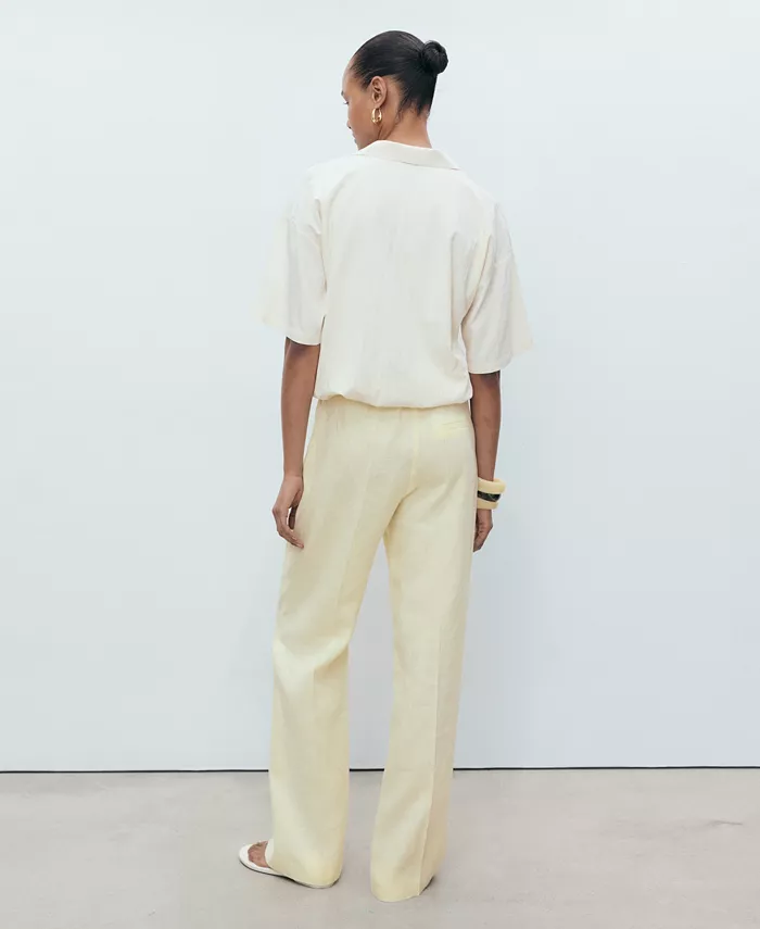 MANGO Women's Bow Straight-Fit Linen Pants Women's Fashion Shoes & Accessories