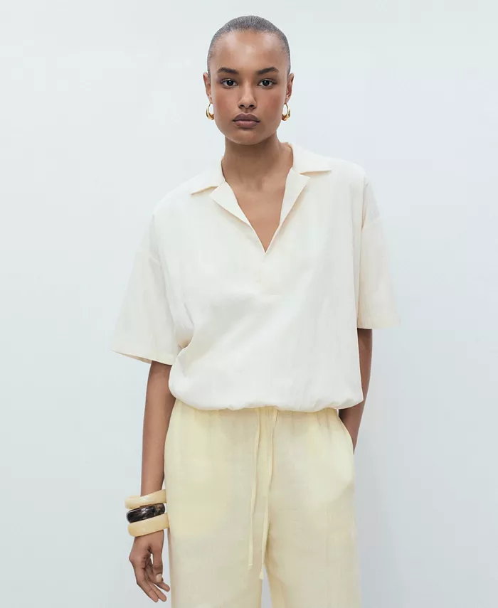 MANGO Women's Bow Straight-Fit Linen Pants Women's Fashion Shoes & Accessories