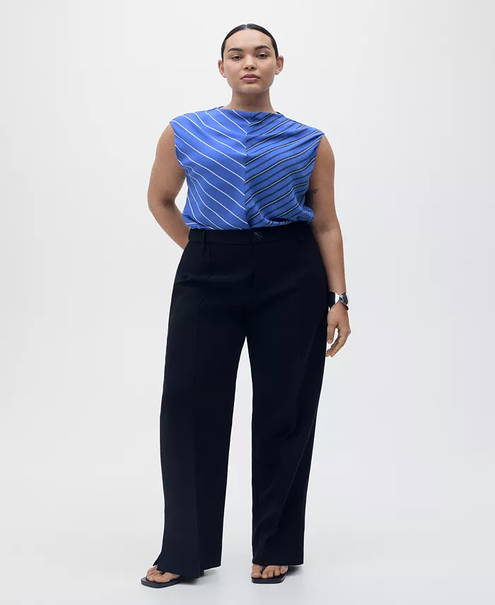 MANGO Women's Combined Striped Blouse Women's Fashion Shoes & Accessories