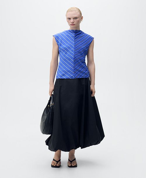 MANGO Women's Combined Striped Blouse Women's Fashion Shoes & Accessories