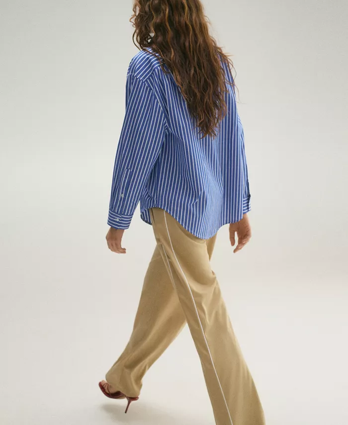 MANGO Women's Combined Striped Shirt Women's Fashion Shoes & Accessories