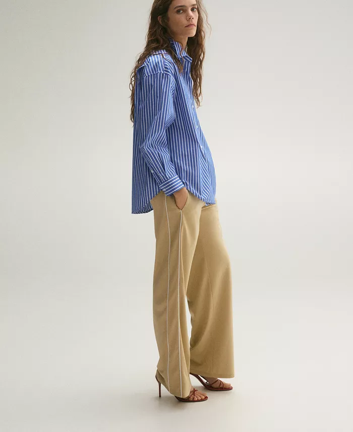 MANGO Women's Combined Striped Shirt Women's Fashion Shoes & Accessories