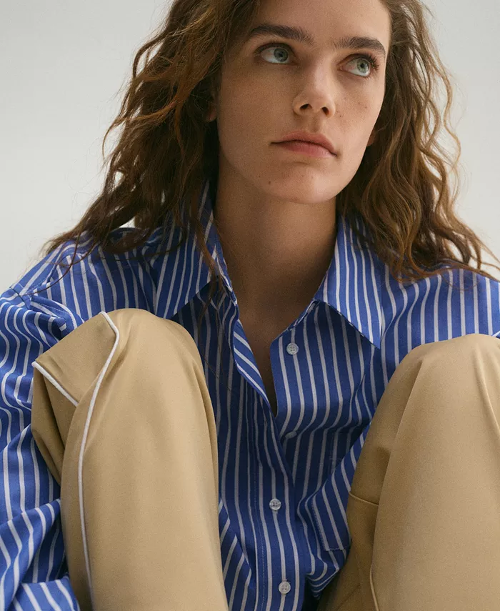 MANGO Women's Combined Striped Shirt Women's Fashion Shoes & Accessories