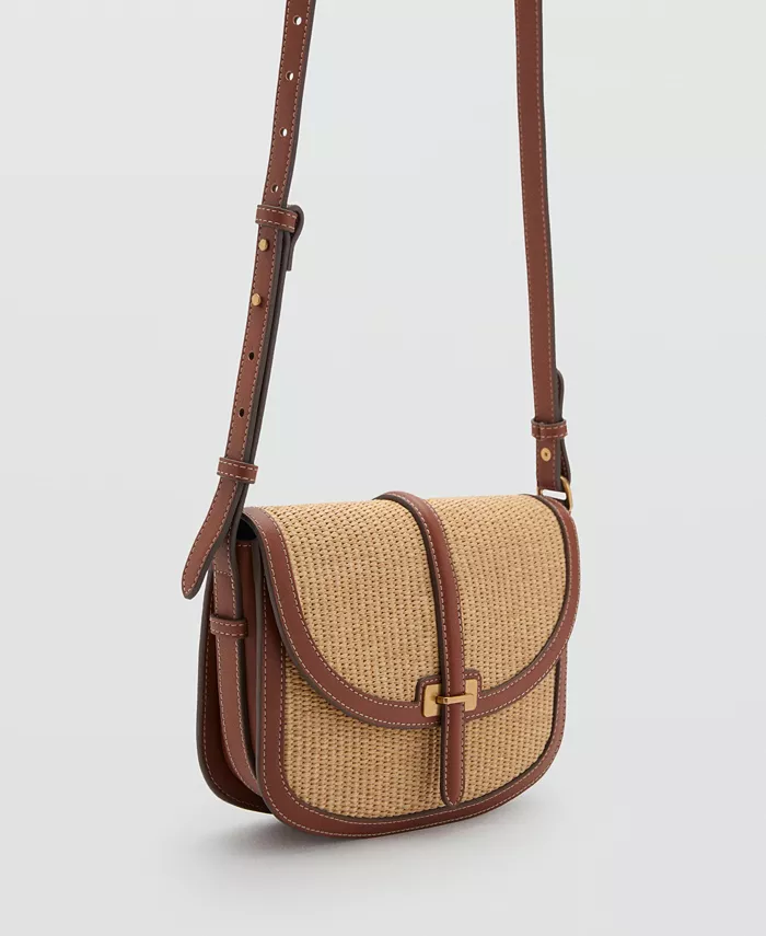 MANGO Women's Contrast Canvas Crossbody Bag Women's Fashion Shoes & Accessories