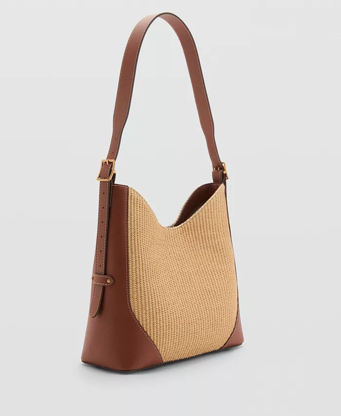 MANGO Women's Contrast Canvas Shoulder Bag Women's Fashion Shoes & Accessories