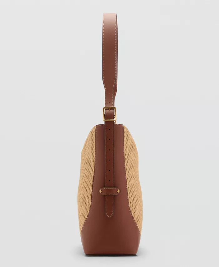 MANGO Women's Contrast Canvas Shoulder Bag Women's Fashion Shoes & Accessories