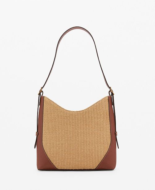 MANGO Women's Contrast Canvas Shoulder Bag Women's Fashion Shoes & Accessories