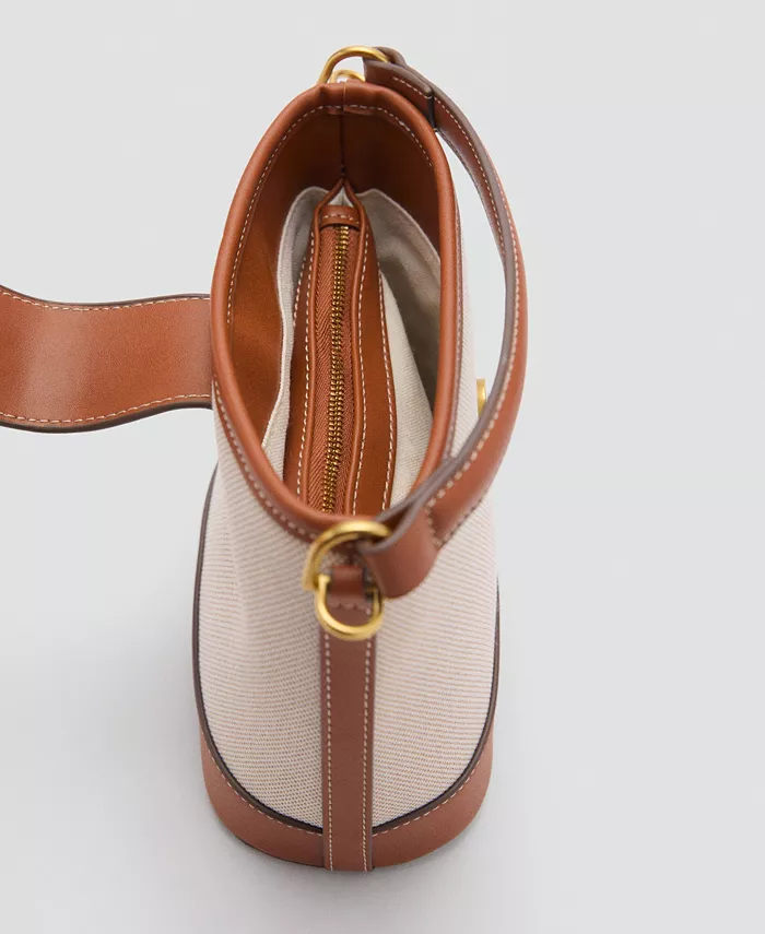 MANGO Women's Contrasting Canvas Bucket Bag Women's Fashion Shoes & Accessories