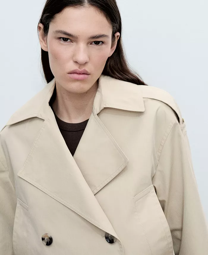 MANGO Women's Double-Breasted Cropped Trench Jacket Women's Fashion Shoes & Accessories