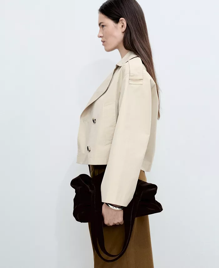 MANGO Women's Double-Breasted Cropped Trench Jacket Women's Fashion Shoes & Accessories