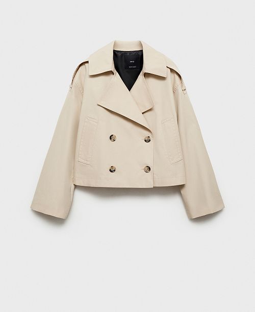 MANGO Women's Double-Breasted Cropped Trench Jacket Women's Fashion Shoes & Accessories