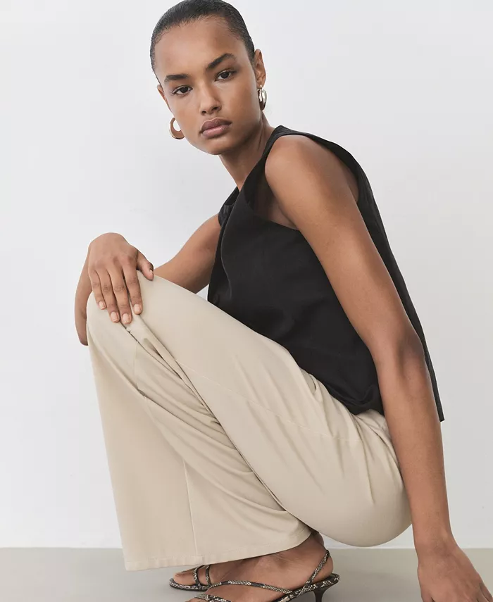 MANGO Women's Elastic Waist Wide Leg Trousers Women's Fashion Shoes & Accessories