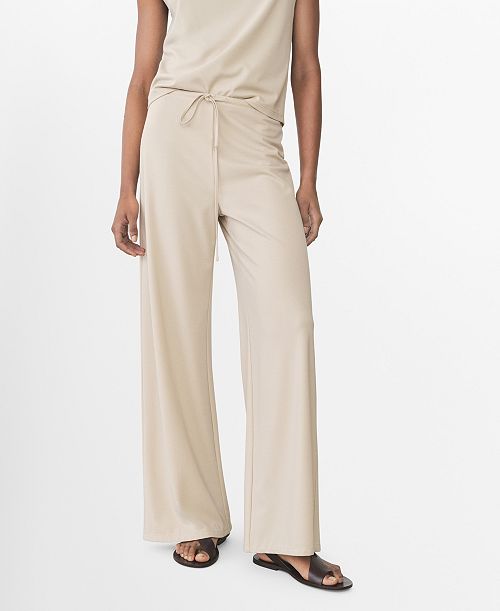 MANGO Women's Elastic Waist Wide Leg Trousers Women's Fashion Shoes & Accessories