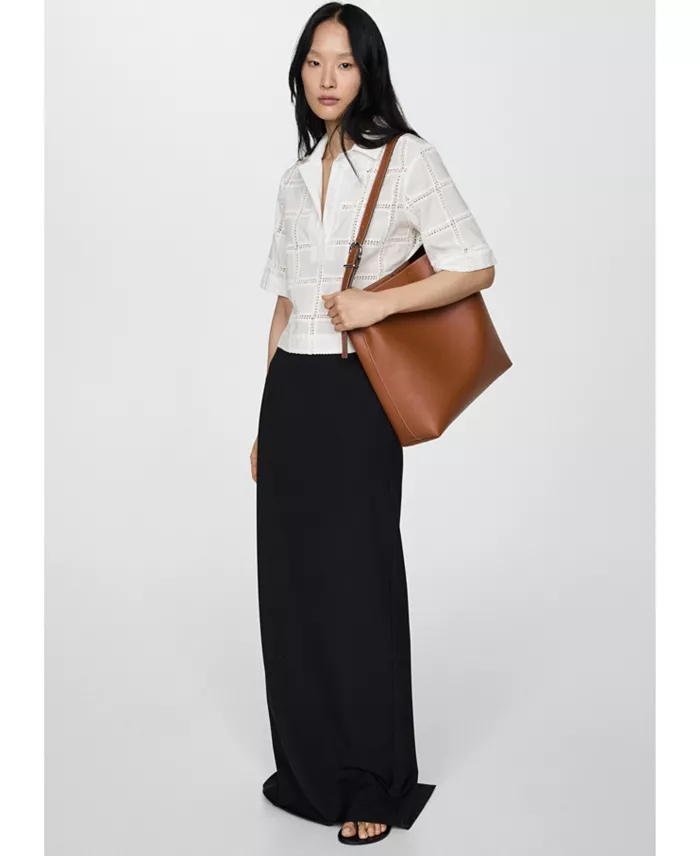 MANGO Women's Embroidered Polo-Neck Blouse Women's Fashion Shoes & Accessories