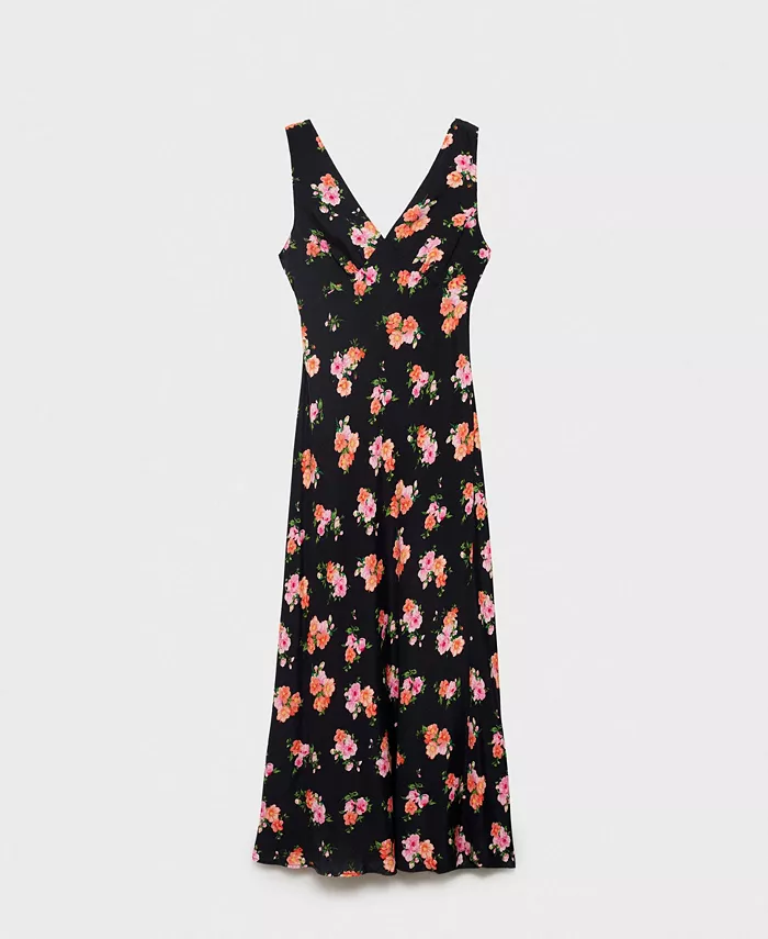 MANGO Women's Floral Midi Dress Women's Fashion Shoes & Accessories
