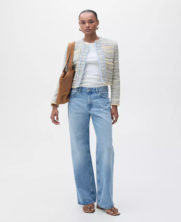 MANGO Women's Frayed Ends Tweed Jacket Women's Fashion Shoes & Accessories