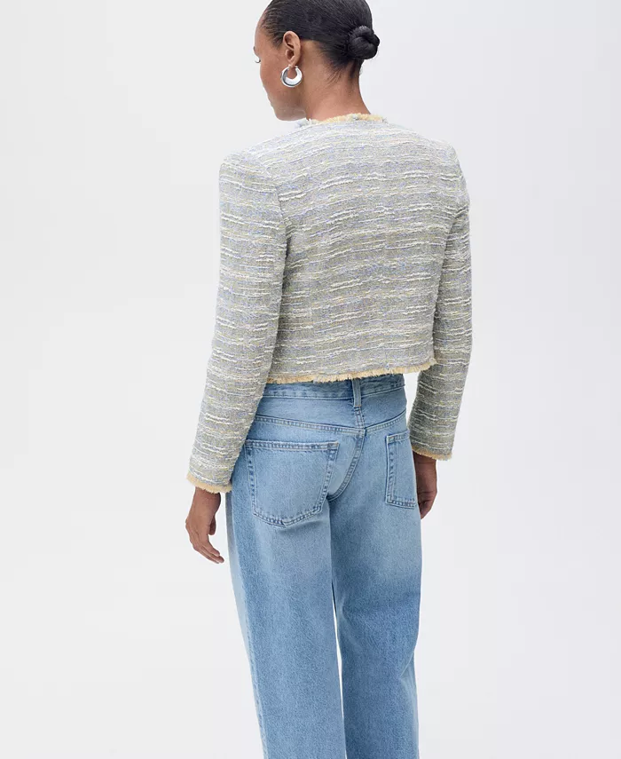 MANGO Women's Frayed Ends Tweed Jacket Women's Fashion Shoes & Accessories