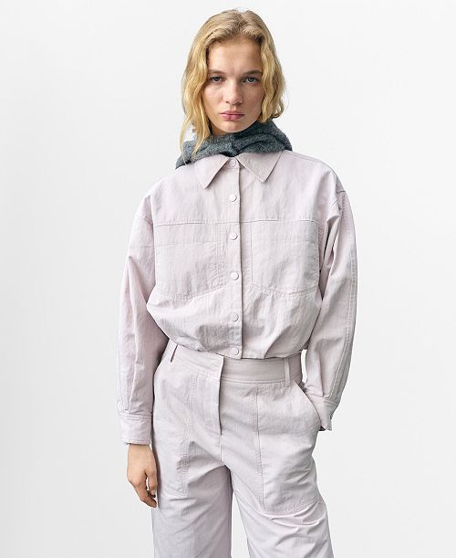 MANGO Women's Gathered Denim Jacket Women's Fashion Shoes & Accessories