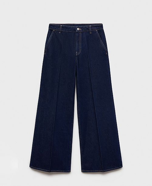 MANGO Women's High-Rise Rinse Wash Wide Leg Jeans Women's Fashion Shoes & Accessories