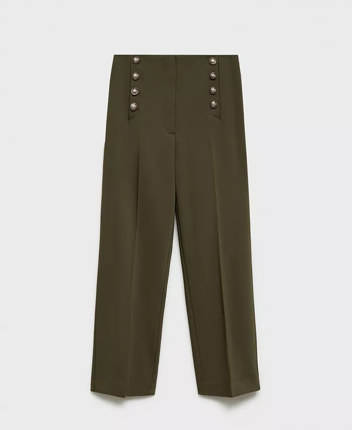 MANGO Women's Jewel Buttoned Straight Pants Women's Fashion Shoes & Accessories
